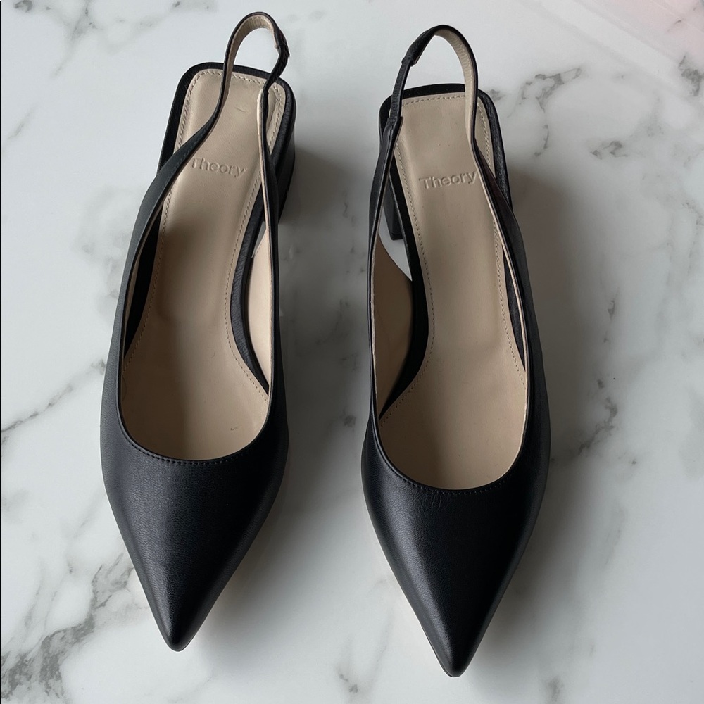 NEW Theory Black Pointed Slingback Heels